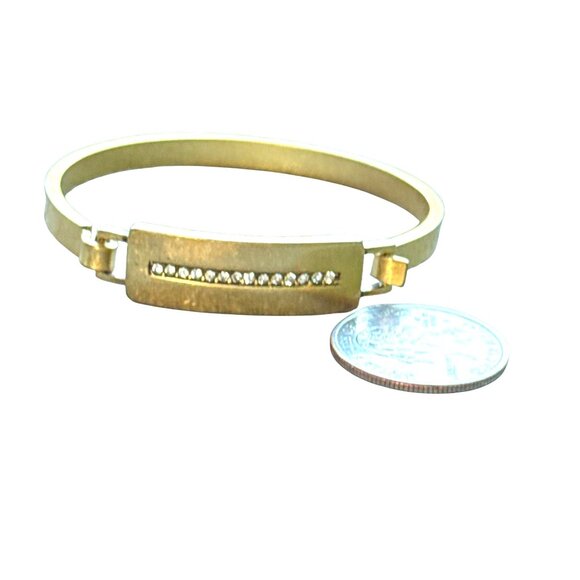 J. Crew Gold Tone Hinged Bangle Bracelet with Rhinestone Bar Accent - Picture 8 of 8